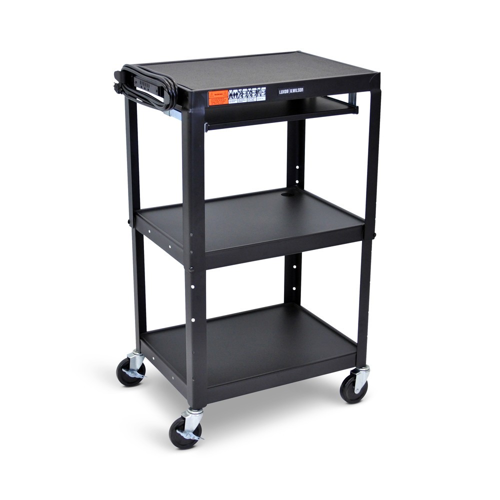 Número de imagen del producto 3: Carro de oficina y archivo ajustable de 3 niveles con bandeja extensible para teclado, color negro