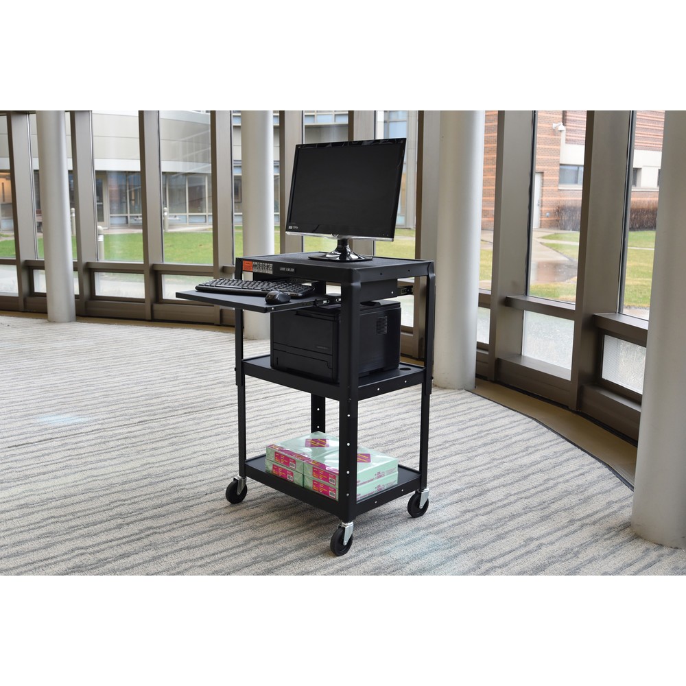 Número de imagen del producto 4: Carro de oficina y archivo ajustable de 3 niveles con bandeja extensible para teclado, color negro