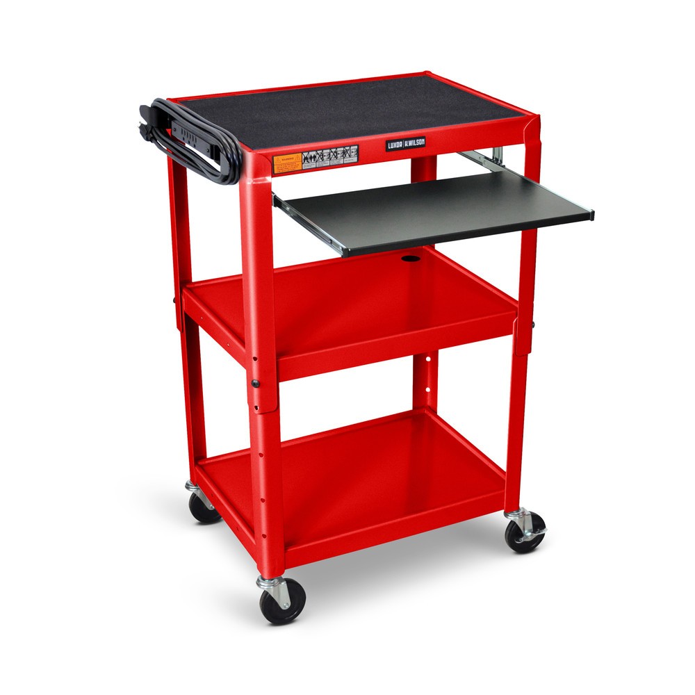 Imagen del producto: Carro de oficina y archivo ajustable de 3 niveles con bandeja extensible para teclado, color rojo