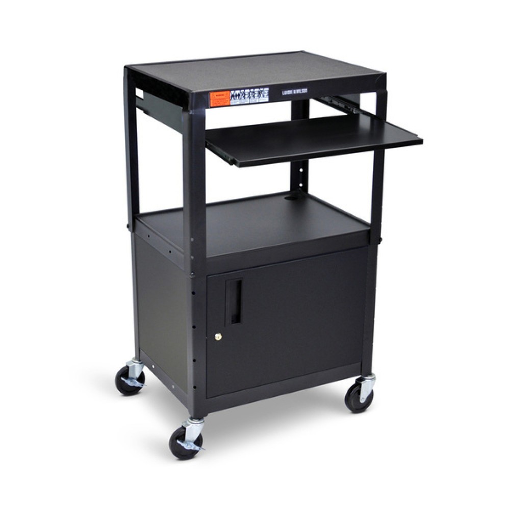 Imagen del producto: Carro de oficina y archivo ajustable de 3 niveles con bandeja extensible para teclado y armario base, color negro