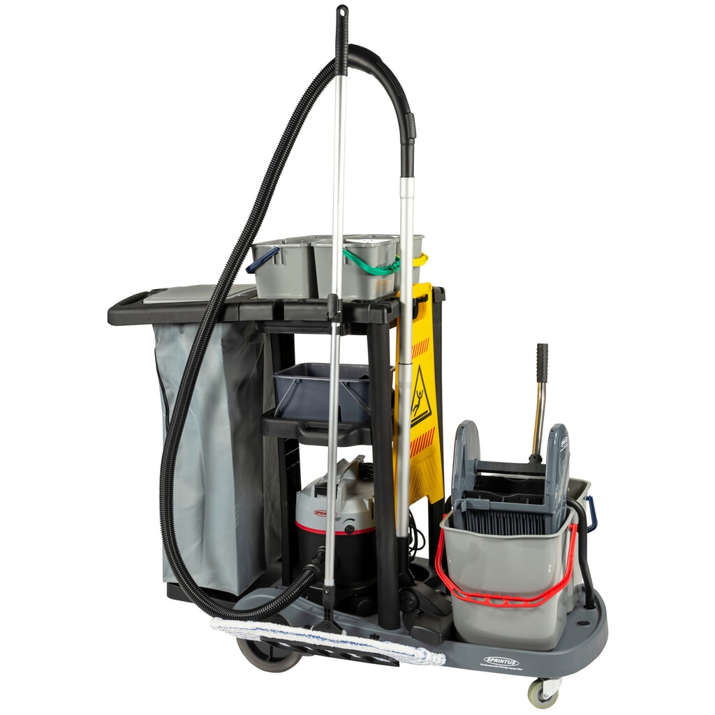 Carro de servicio SPRiNTUS, set 2, 2 cubos de 17 litros + 4x 4 litros, fregona con mopa Premium 500 mm Imagen del producto: Carro de servicio SPRiNTUS, set 2, 2 cubos de 17 litros + 4x 4 litros, fregona con mopa Premium 500 mm