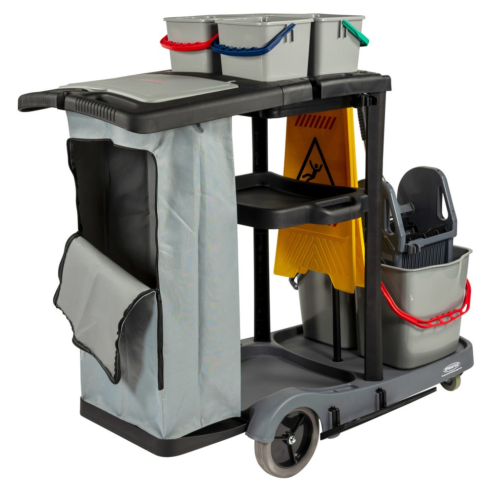 Número de imagen del producto 6: Carro de servicio SPRiNTUS, set 3, 2 cubos de 17 litros + 4x 4 litros, fregona con mopa Premium 400 mm, caballete de aviso