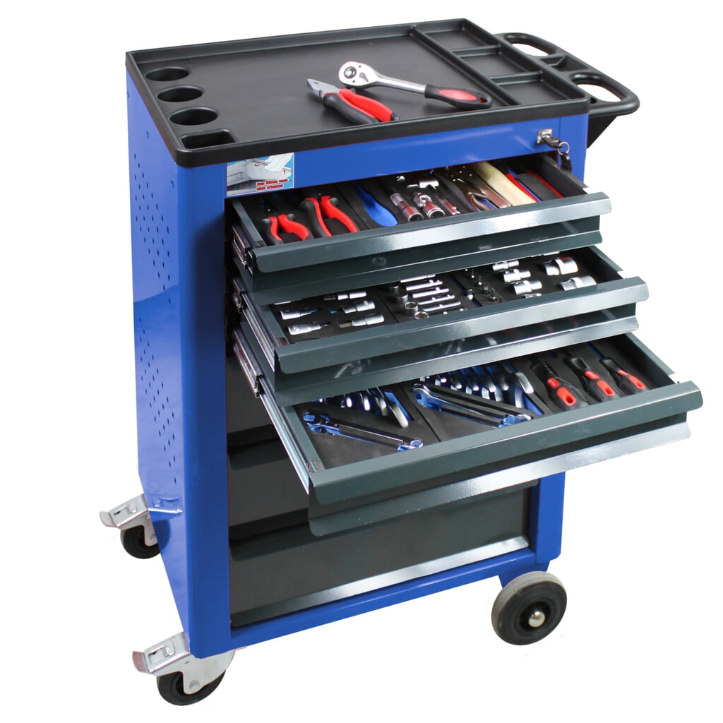 Carro de taller HEMMDAL con surtido de 115 herramientas, azul Imagen del producto: Carro de taller HEMMDAL con surtido de 115 herramientas, azul