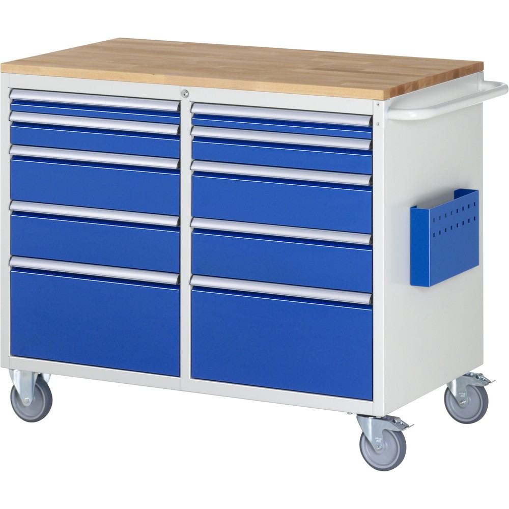 Imagen del producto: Carro de taller RAU serie 7000, HxAxF 975 x 1.145 x 650 mm, 10 cajones extraíbles al 90% 2 x 60, 2 x 90, 4 x 150, 2 x 270 mm, 5 a la izquierda, 5 a la derecha, encimera de haya