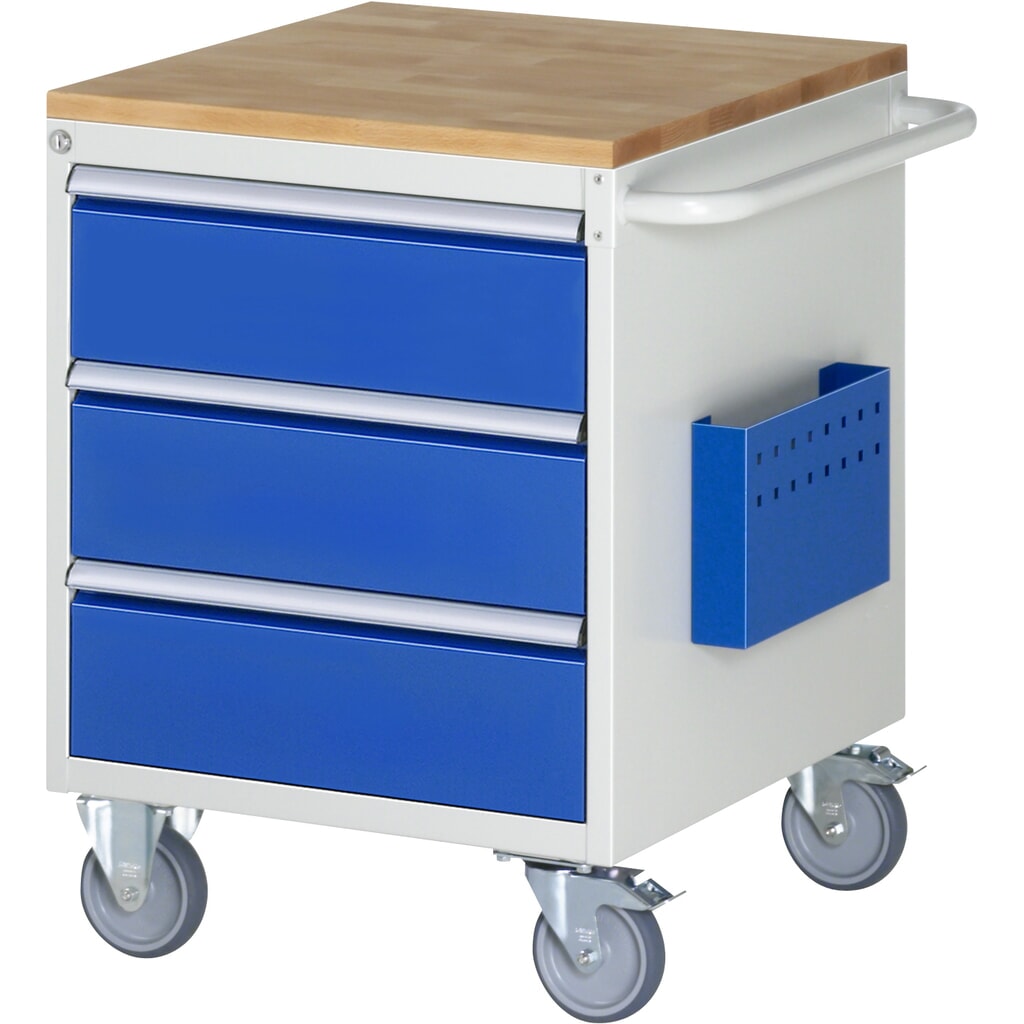 Carro de taller RAU serie 7000, HxAxF 795 x 580 x 650 mm, 3 cajones extraíbles al 90%, 3 x 180 mm, encimera de haya Imagen del producto: Carro de taller RAU serie 7000, HxAxF 795 x 580 x 650 mm, 3 cajones extraíbles al 90%, 3 x 180 mm, encimera de haya