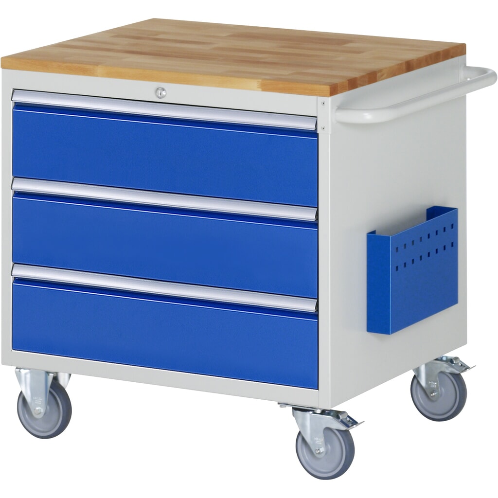 Imagen del producto: Carro de taller RAU serie 7000, HxAxF 795 x 770 x 650 mm, 3 cajones extraíbles al 90%, 3 x 180 mm, encimera de haya