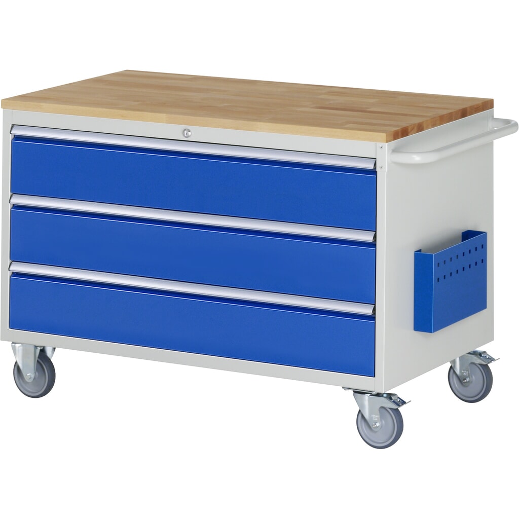 Carro de taller RAU serie 7000, HxAxF 795 x 1.145 x 650 mm, 3 cajones extraíbles al 90%, 3 x 180 mm, encimera de haya Imagen del producto: Carro de taller RAU serie 7000, HxAxF 795 x 1.145 x 650 mm, 3 cajones extraíbles al 90%, 3 x 180 mm, encimera de haya