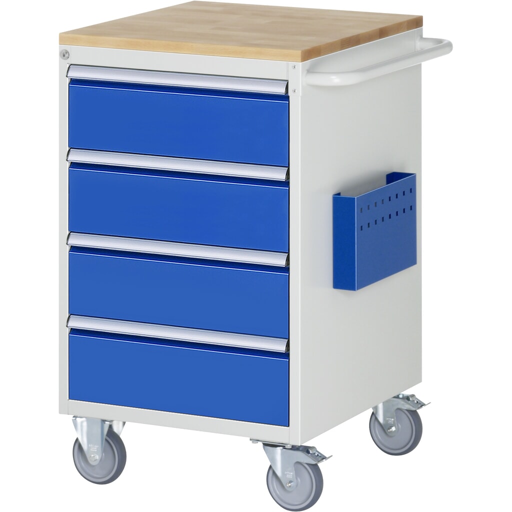 Carro de taller RAU serie 7000, HxAxF 975 x 580 x 650 mm, 4 cajones extraíbles al 90%, 4 x 180 mm, encimera de haya Imagen del producto: Carro de taller RAU serie 7000, HxAxF 975 x 580 x 650 mm, 4 cajones extraíbles al 90%, 4 x 180 mm, encimera de haya