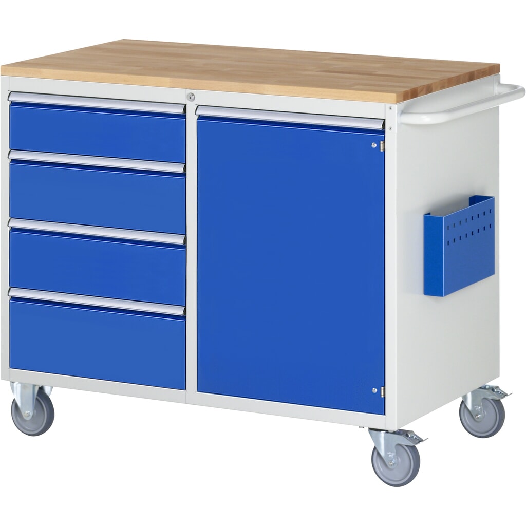 Carro de taller RAU serie 7000, HxAxF 975 x 1.145 x 650 mm,1 puerta batiente, 4 cajones extraíbles al 90%, 1 x 150, 2 x 180, 1 x 210 mm, encimera de haya Imagen del producto: Carro de taller RAU serie 7000, HxAxF 975 x 1.145 x 650 mm,1 puerta batiente, 4 cajones extraíbles al 90%, 1 x 150, 2 x 180, 1 x 210 mm, encimera de haya