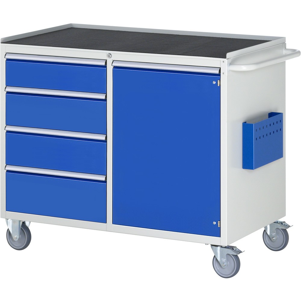 Imagen del producto: Carro de taller RAU serie 7000, HxAxF 975 x 1.145 x 650 mm,1 puerta batiente, 4 cajones extraíbles al 90%, 1 x 150, 2 x 180, 1 x 210 mm, encimera de metal