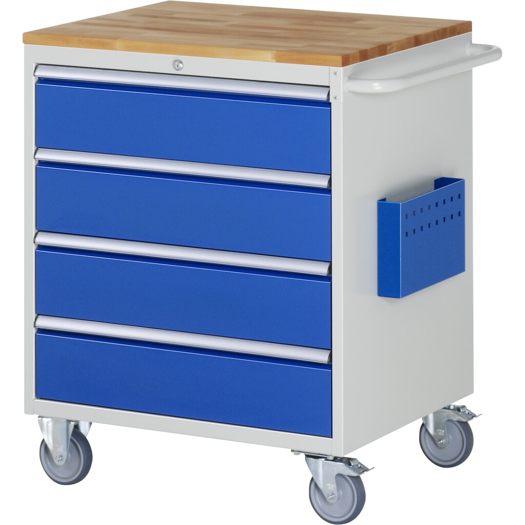 Carro de taller RAU serie 7000, HxAxF 975 x 770 x 650 mm, 4 cajones extraíbles al 90%, 4 x 180 mm, encimera de haya Imagen del producto: Carro de taller RAU serie 7000, HxAxF 975 x 770 x 650 mm, 4 cajones extraíbles al 90%, 4 x 180 mm, encimera de haya
