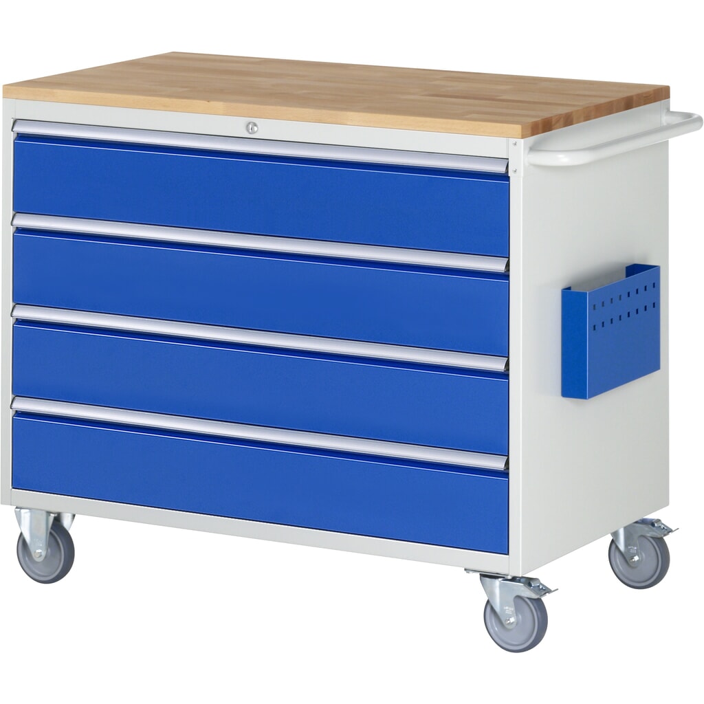 Imagen del producto: Carro de taller RAU serie 7000, HxAxF 975 x 1.145 x 650 mm, 4 cajones extraíbles al 90%, 4 x 180 mm, encimera de haya