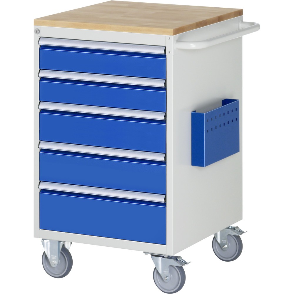 Imagen del producto: Carro de taller RAU serie 7000, HxAxF 975 x 580 x 650 mm, 5 cajones extraíbles al 90% 2 x 120, 2 x 150 mm, 1 x 180 mm, encimera de haya