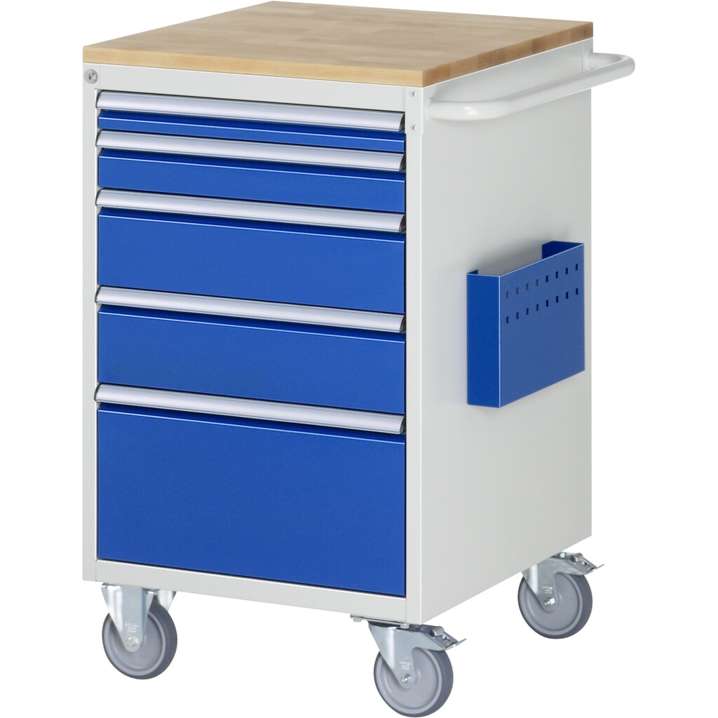 Carro de taller RAU serie 7000, HxAxF 975 x 580 x 650 mm, 5 cajones extraíbles al 90% 1 x 60, 1 x 90, 2 x 150, 1 x 270 mm, encimera de haya Imagen del producto: Carro de taller RAU serie 7000, HxAxF 975 x 580 x 650 mm, 5 cajones extraíbles al 90% 1 x 60, 1 x 90, 2 x 150, 1 x 270 mm, encimera de haya