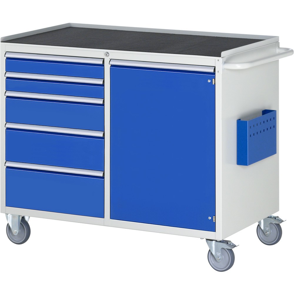 Imagen del producto: Carro de taller RAU serie 7000, HxAxF 975 x 1.145 x 650 mm,1 puerta batiente, 5 cajones extraíbles al 90% 2 x 90, 1 x 150, 1 x 180, 1 x 210 mm, encimera de metal