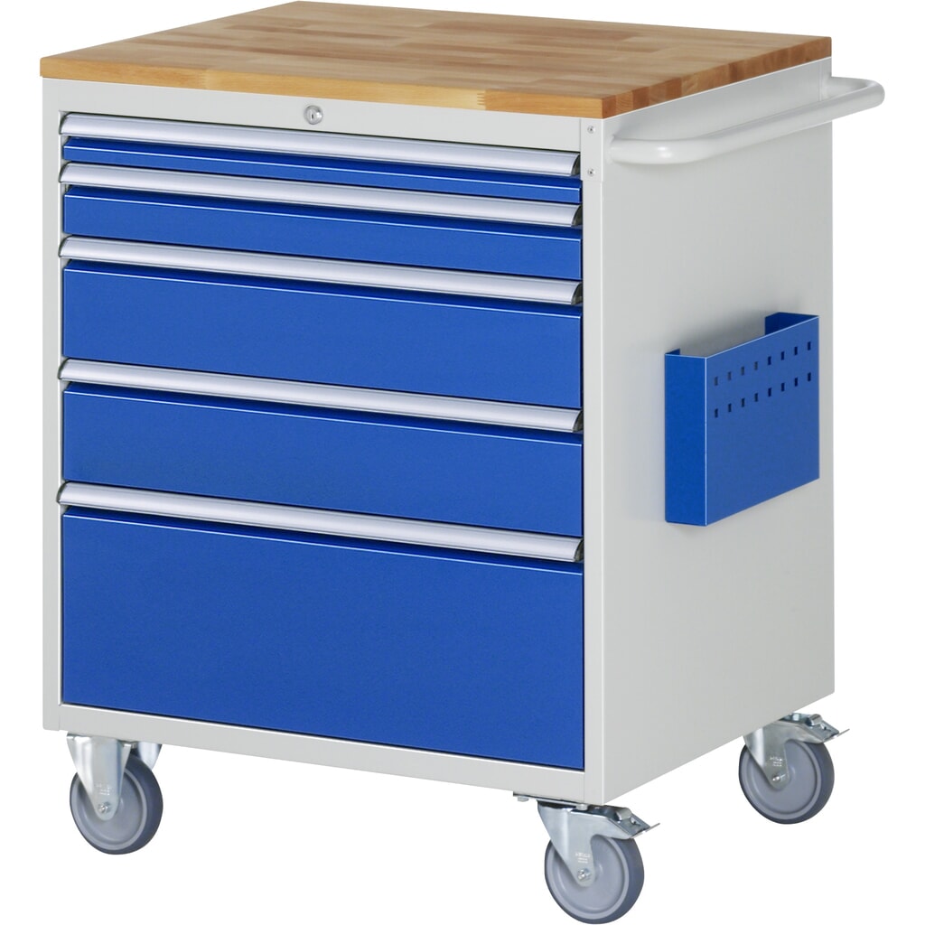 Carro de taller RAU serie 7000, HxAxF 975 x 770 x 650 mm, 5 cajones extraíbles al 90% 1 x 60, 1 x 90, 2 x 150, 1 x 270 mm, encimera de haya Imagen del producto: Carro de taller RAU serie 7000, HxAxF 975 x 770 x 650 mm, 5 cajones extraíbles al 90% 1 x 60, 1 x 90, 2 x 150, 1 x 270 mm, encimera de haya