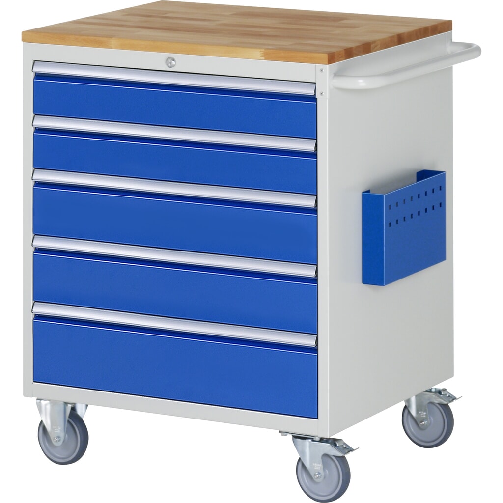 Carro de taller RAU serie 7000, HxAxF 975 x 770 x 650 mm, 5 cajones extraíbles al 90% 2 x 120, 2 x 150, 1 x 180 mm, encimera de haya Imagen del producto: Carro de taller RAU serie 7000, HxAxF 975 x 770 x 650 mm, 5 cajones extraíbles al 90% 2 x 120, 2 x 150, 1 x 180 mm, encimera de haya