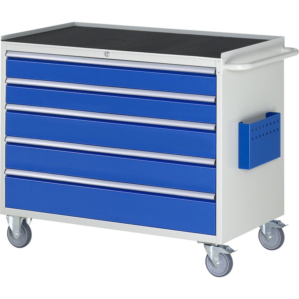Imagen del producto: Carro de taller RAU serie 7000, HxAxF 975 x 1.145 x 650 mm, 5 cajones extraíbles al 90% 2 x 120, 2 x 150 mm, 1 x 180 mm, encimera de metal