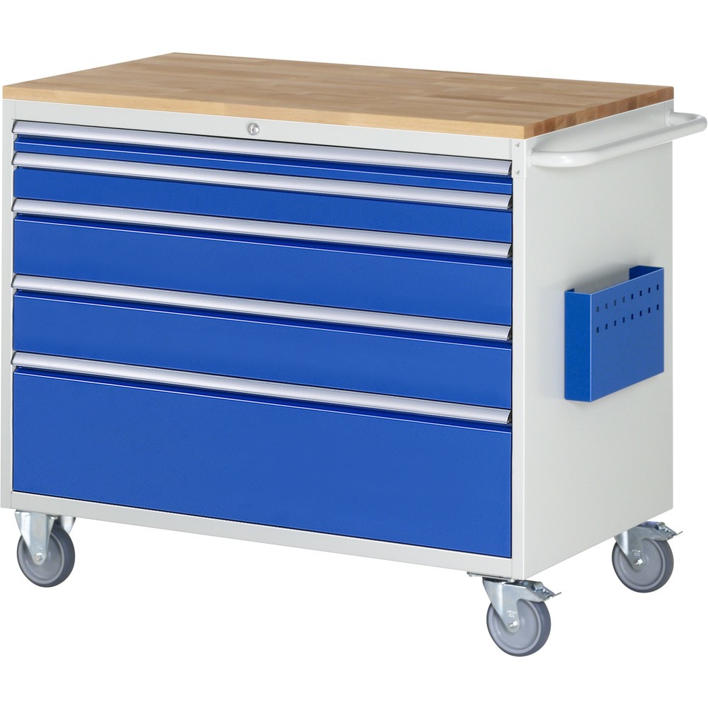 Número de imagen del producto 1: Carro de taller RAU serie 7000, HxAxF 975 x 1.145 x 650 mm, 5 cajones extraíbles al 90% 1 x 60 mm, 1 x 90, 2 x 150, 1 x 270 mm, encimera de haya