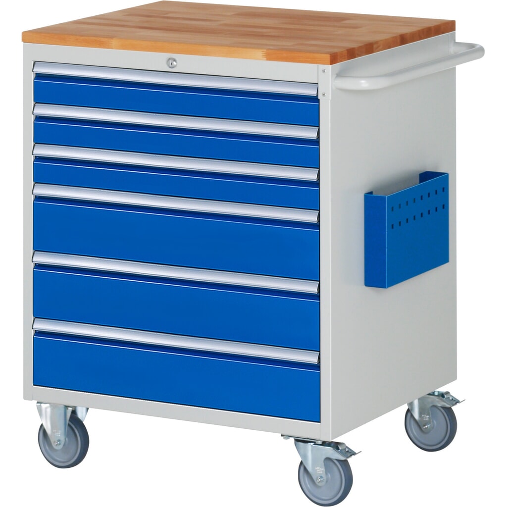 Imagen del producto: Carro de taller RAU serie 7000, HxAxF 975 x 770 x 650 mm, 6 cajones extraíbles al 90%, 3 x 90, 3 x 150 mm, encimera de haya