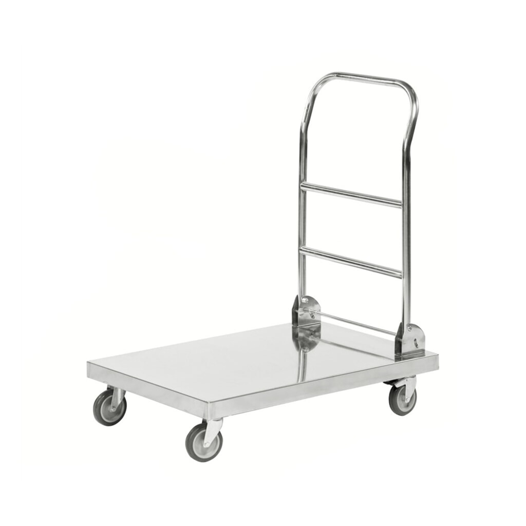 Carro de transporte, completo en acero inoxidable 18/0, superficie de carga: 520 x 825 mm (An x F) Imagen del producto: Carro de transporte, completo en acero inoxidable 18/0, superficie de carga: 520 x 825 mm (An x F)