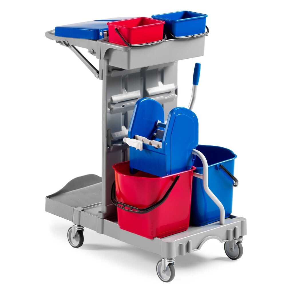 carro de transporte de limpieza Poly II, 2x 15 litros con prensa de trapeador + 2x 4 litros Imagen del producto: carro de transporte de limpieza Poly II, 2x 15 litros con prensa de trapeador + 2x 4 litros
