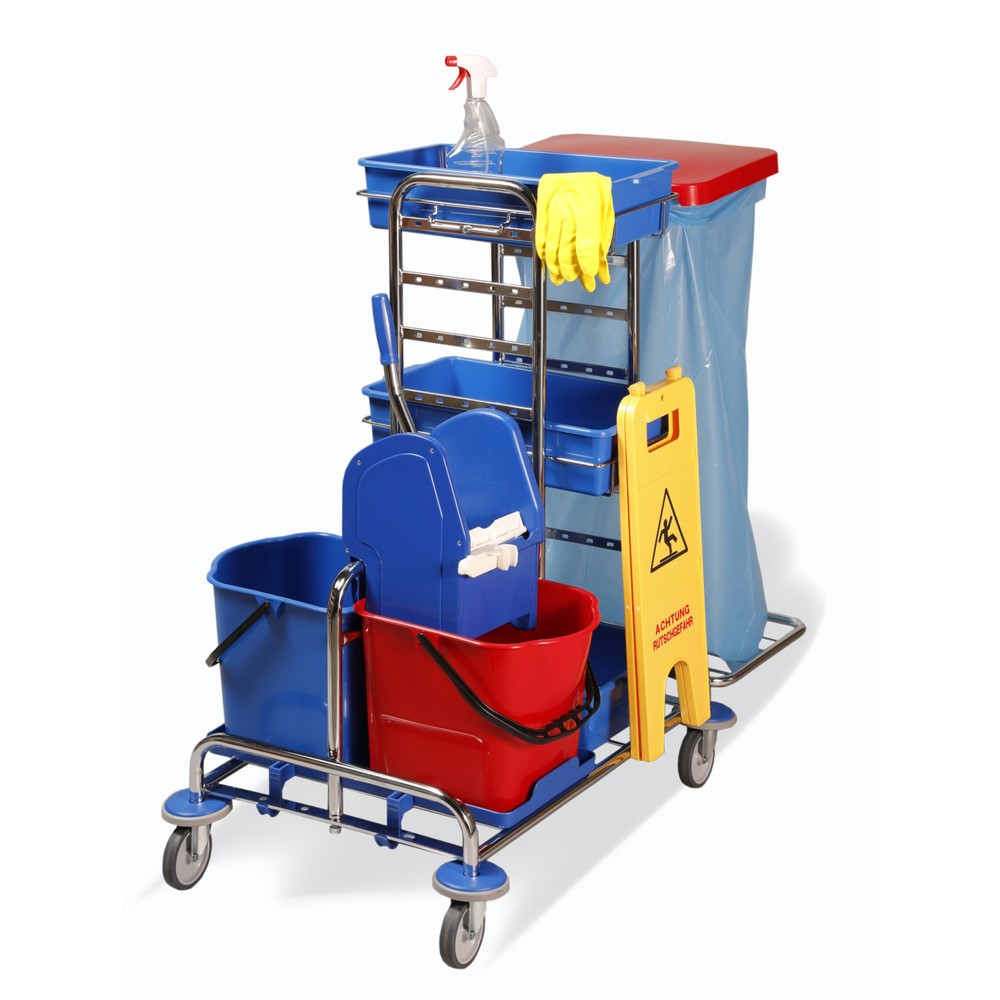 Imagen del producto: carro|plataforma de limpieza universal I, cromado, 2x 15 litros, prensa fregona