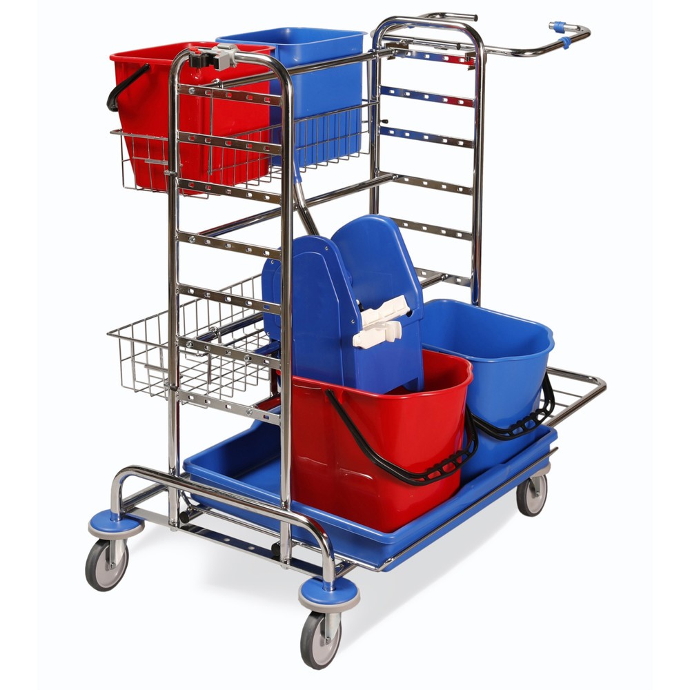 Imagen del producto: carro|plataforma de limpieza universal II, cromado, 2 x 15 litros con mopa prensa + 2 x 12 litros