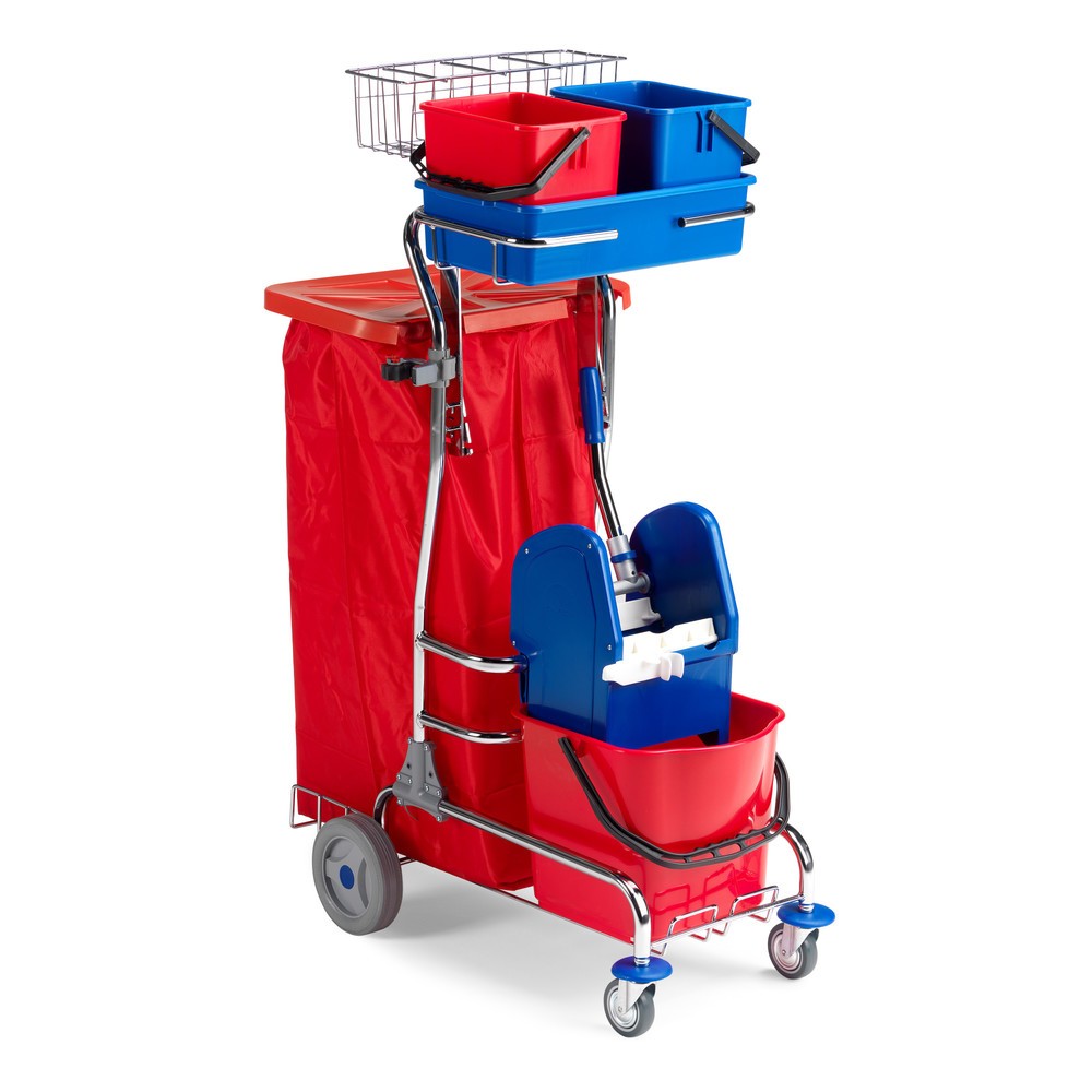 Imagen del producto: carro de transporte de limpieza Universal III, cromado, 1 x 15 litros con prensa de trapeador + 2x 6 litros