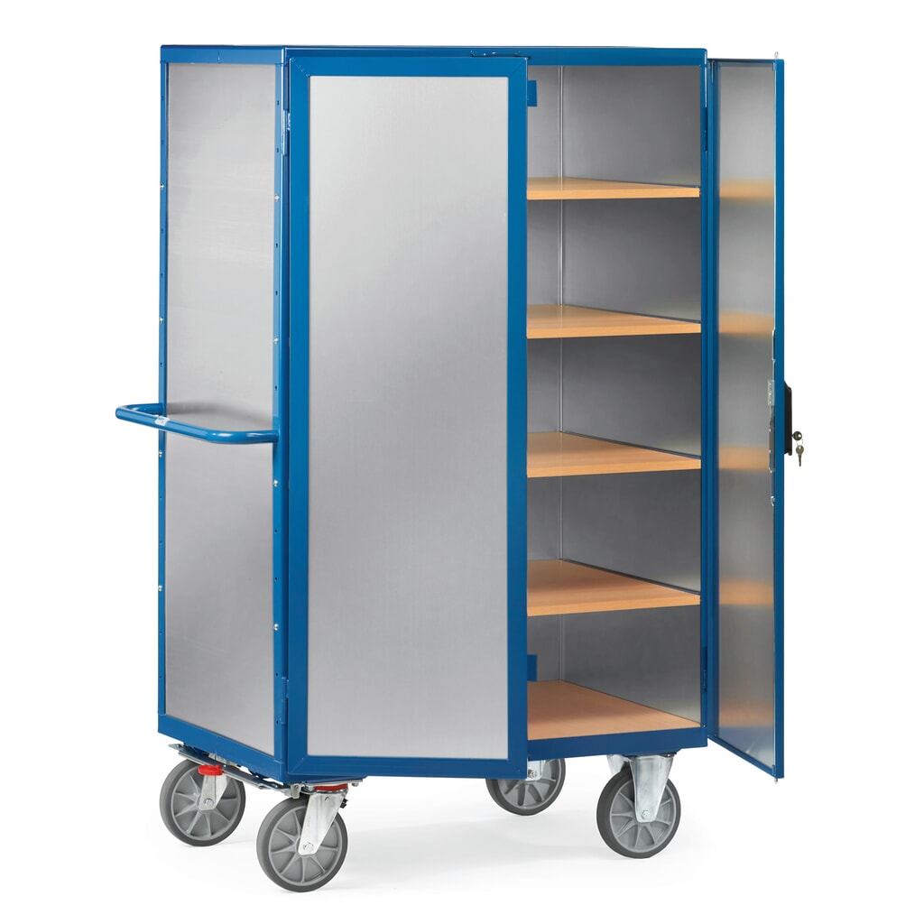 Imagen del producto: carro|plataforma de armario fetra®, cerrado, con puerta doble de dos hojas, chapa de aluminio, 5 niveles de 1.000 x 680 mm