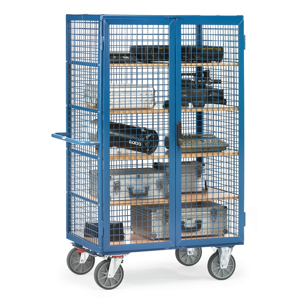 fetra® carro|plataforma de armario, paredes de celosía, con puerta doble de dos hojas, 5 niveles de 1.000 x 680 mm Número de imagen del producto 3: fetra® carro|plataforma de armario, paredes de celosía, con puerta doble de dos hojas, 5 niveles de 1.000 x 680 mm