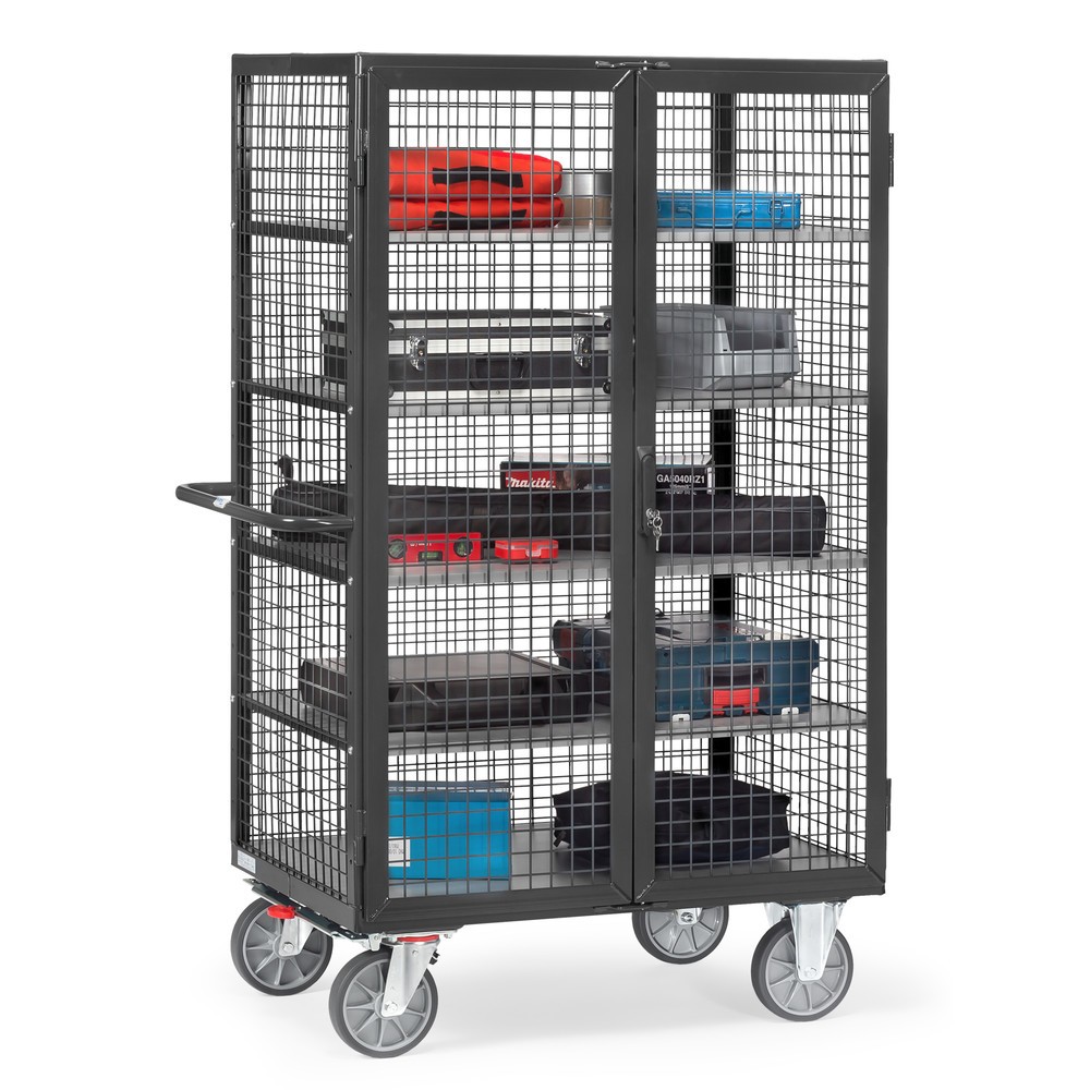 Número de imagen del producto 2: fetra® carro|plataforma de armario, paredes de rejilla, con puerta doble de dos hojas, 5 niveles de 1.200 x 780 mm, gris antracita