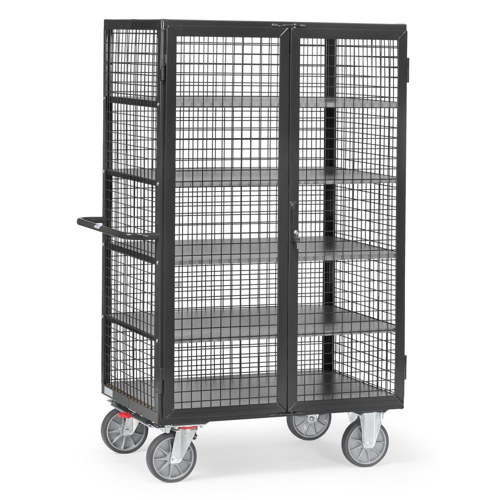 Número de imagen del producto 1: fetra® carro|plataforma de armario, paredes de rejilla, con puerta doble de dos hojas, 5 niveles de 1.200 x 780 mm, gris antracita