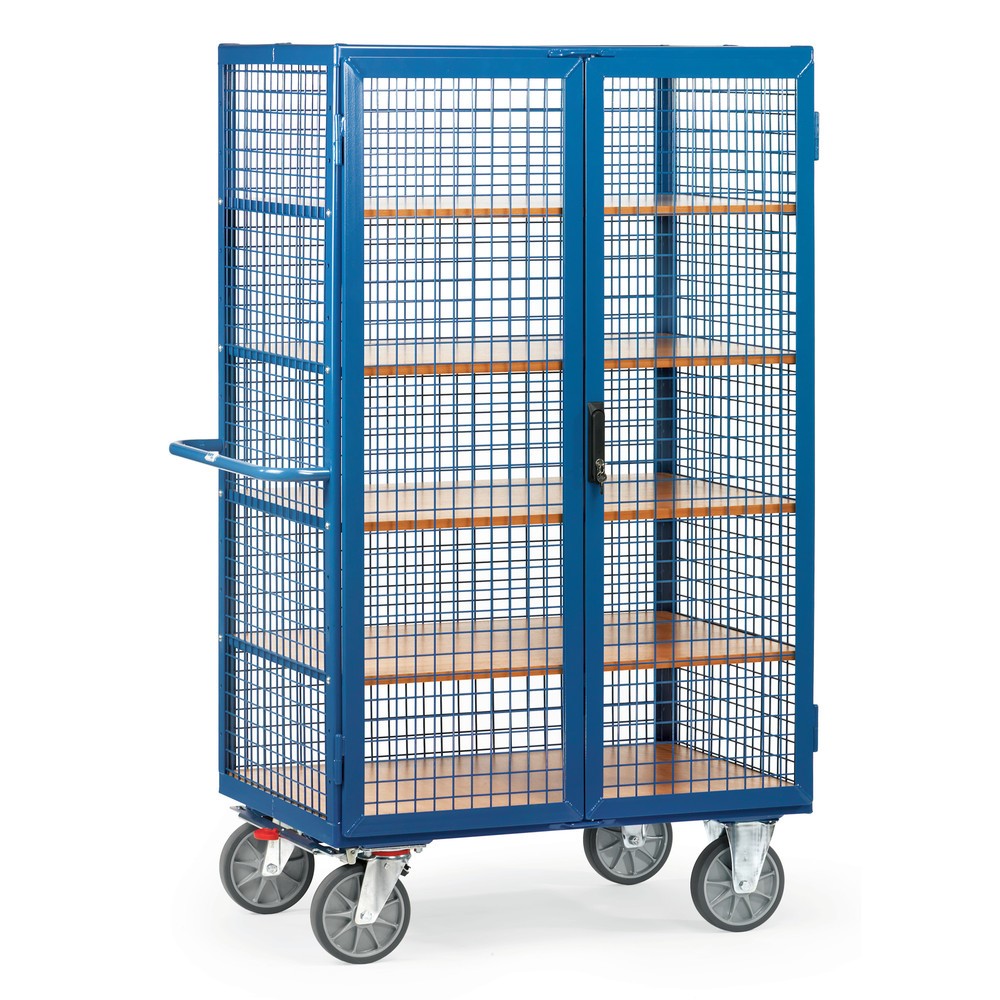 Número de imagen del producto 1: fetra® carro|plataforma de armario, paredes de celosía, con puerta doble de dos hojas, 5 niveles de 1.000 x 680 mm