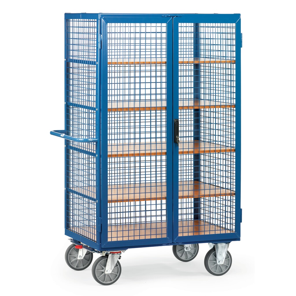 Número de imagen del producto 1: fetra® carro|plataforma de armario, paredes de celosía, con puerta doble de dos hojas, 5 niveles de 1.000 x 680 mm
