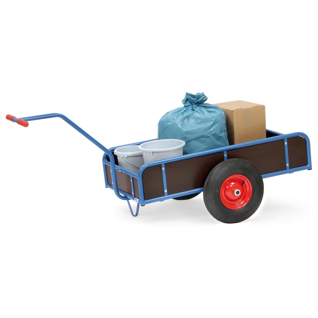 Número de imagen del producto 2: Carro manual fetra® de 1 eje, paredes cerradas, bandajes neumáticos, superficie de carga 795 x 445 mm