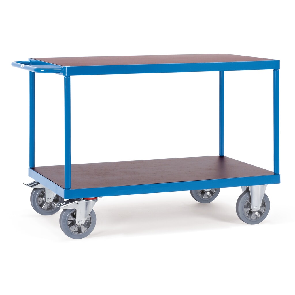 carro|plataforma de mesa de servicio pesado fetra®, capacidad de carga 1.200 kg, 2 niveles de 1.600 x 800 mm Imagen del producto: carro|plataforma de mesa de servicio pesado fetra®, capacidad de carga 1.200 kg, 2 niveles de 1.600 x 800 mm