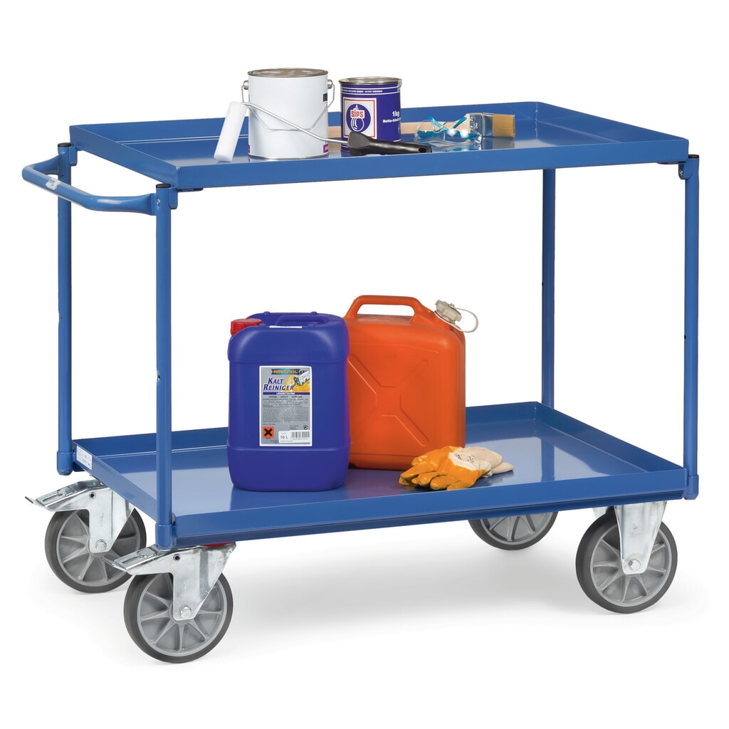 carro|plataforma de mesa fetra® con bañeras a prueba de aceite, 2 niveles de 1.000 x 700 mm, soporte horizontal Número de imagen del producto 2: carro|plataforma de mesa fetra® con bañeras a prueba de aceite, 2 niveles de 1.000 x 700 mm, soporte horizontal