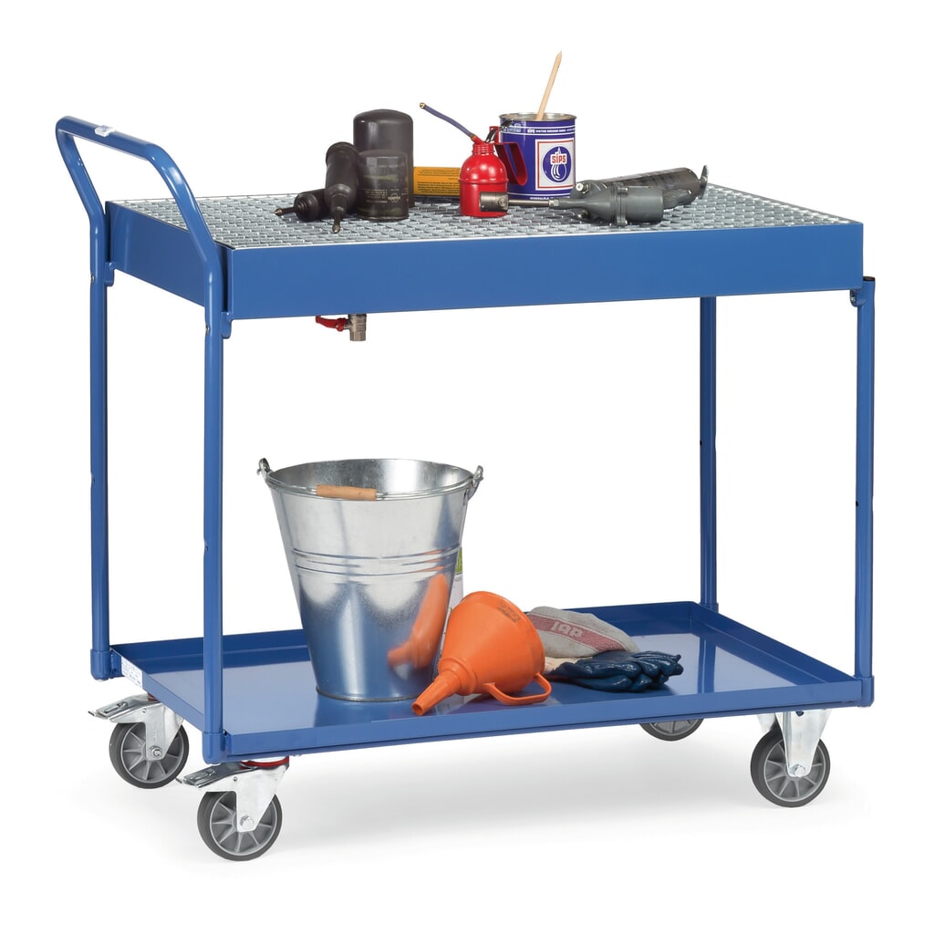 carro|plataforma de mesa fetra® con bañeras a prueba de aceite, rejilla y grifo de drenaje Número de imagen del producto 3: carro|plataforma de mesa fetra® con bañeras a prueba de aceite, rejilla y grifo de drenaje