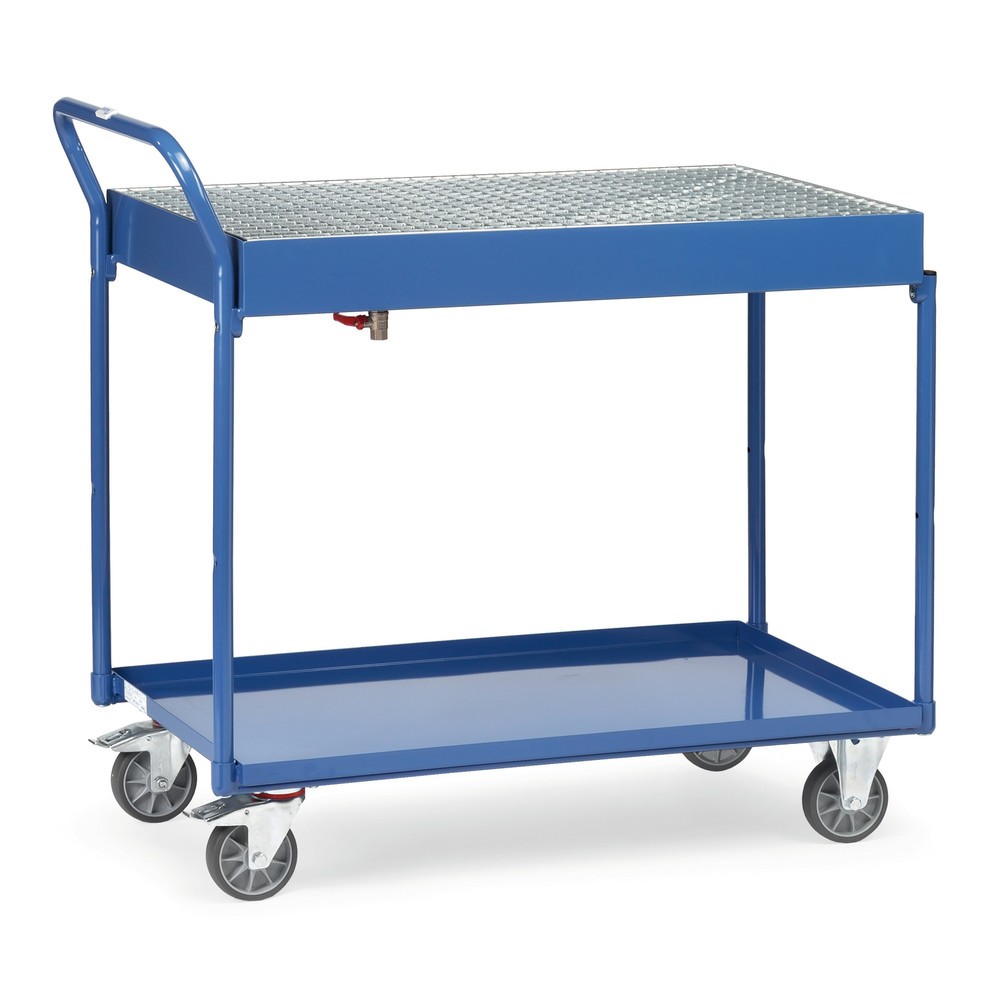 Imagen del producto: carro|plataforma de mesa fetra® con bañeras a prueba de aceite, rejilla y grifo de drenaje