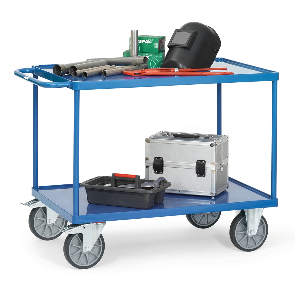 carro|plataforma de mesa y montaje fetra® con bandejas de chapa de acero, área de carga 1.000 x 600 mm Número de imagen del producto 2: carro|plataforma de mesa y montaje fetra® con bandejas de chapa de acero, área de carga 1.000 x 600 mm