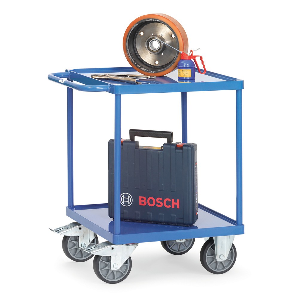 Número de imagen del producto 2: carro|plataforma de mesa y montaje fetra® con bandejas de chapa de acero, superficie de carga 600 x 600 mm