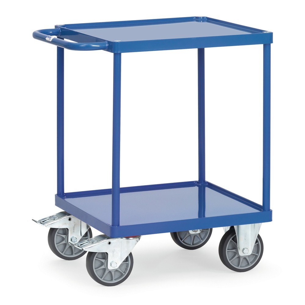 Imagen del producto: carro|plataforma de mesa y montaje fetra® con bandejas de chapa de acero, superficie de carga 600 x 600 mm