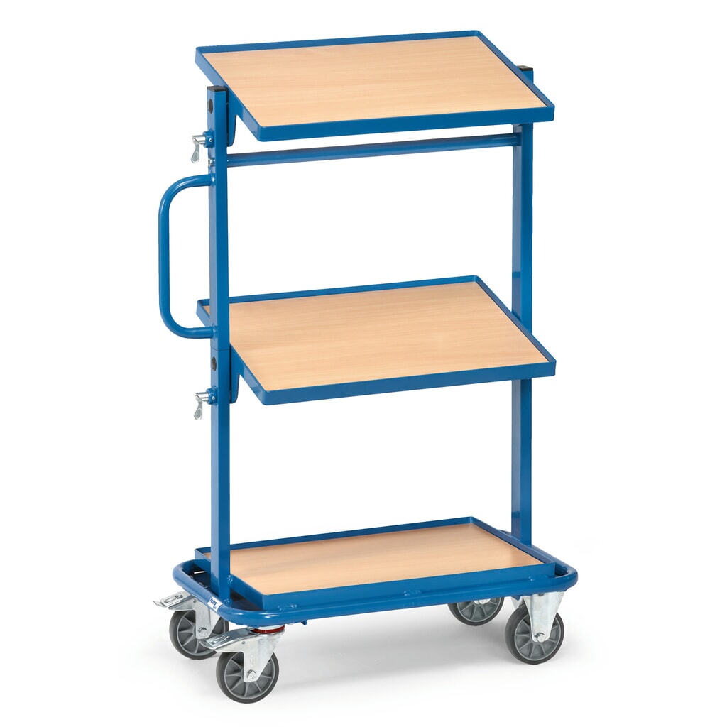 carro|plataforma de montaje fetra®, paneles a base de madera, 1 fijo+2 pisos basculantes Imagen del producto: carro|plataforma de montaje fetra®, paneles a base de madera, 1 fijo+2 pisos basculantes