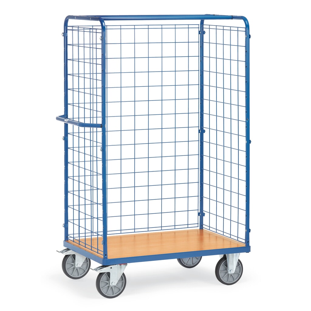 Imagen del producto: Carro para paquetes fetra®, pared de rejilla en 3 lados, superficie de carga 1.000 x 600 mm x 1.800 mm (ancho x fondo x alto)