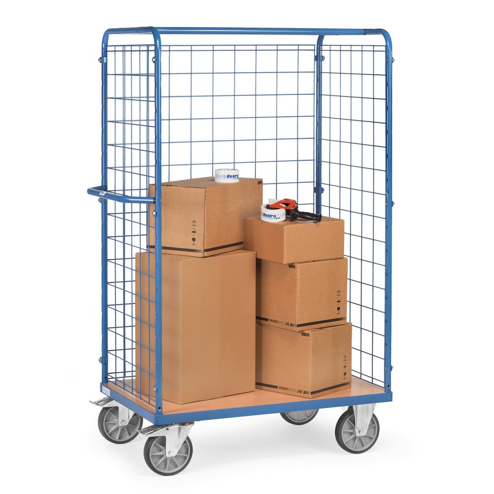 Número de imagen del producto 2: carro|plataforma de paquetes fetra®, 3 caras con pared de rejilla, área de carga 1.000 x 700 mm