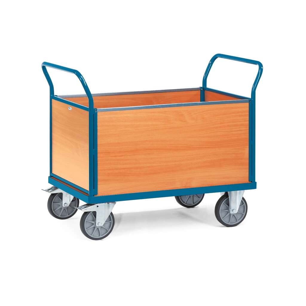 Imagen del producto: carro|plataforma de plataforma fetra®, 4 caras con paredes de madera, área de carga An x F 800 x 1.200 mm