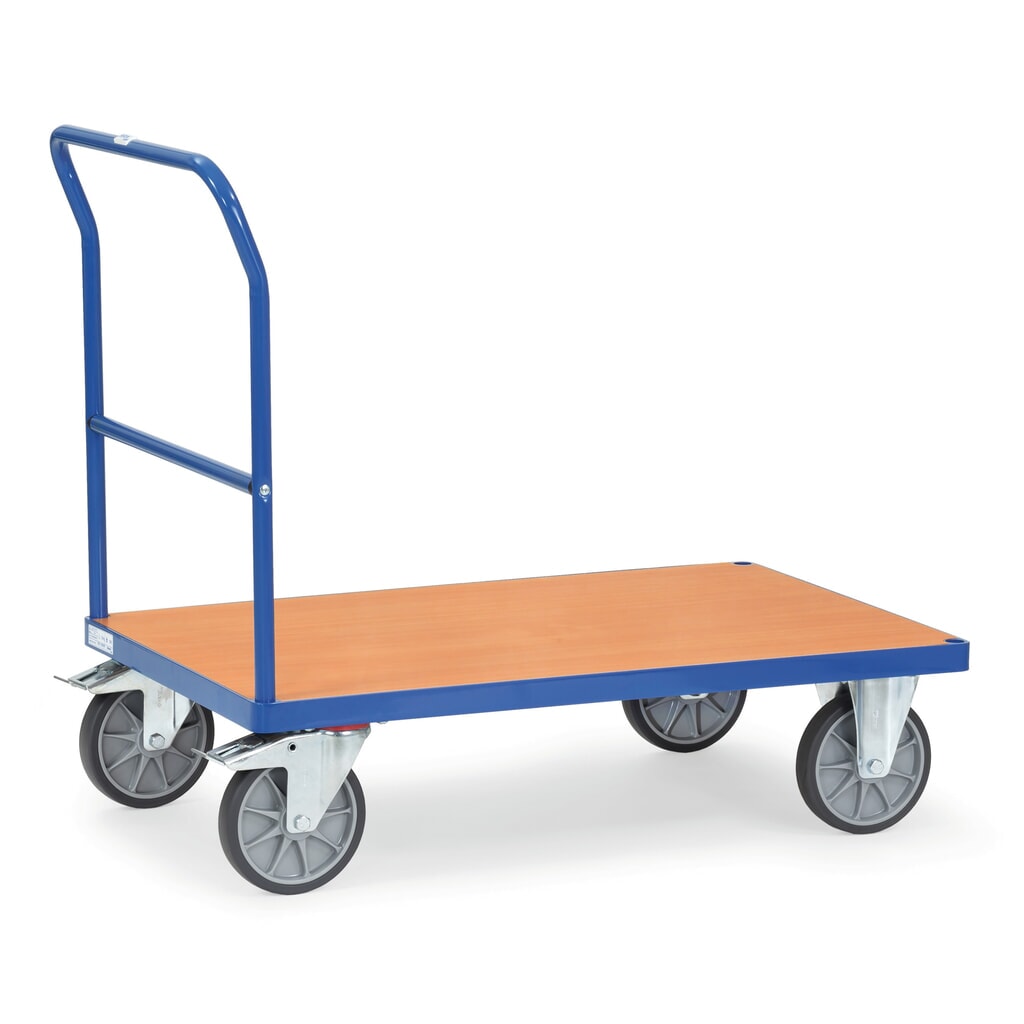 Imagen del producto: carro|plataforma de plataforma fetra® con manillar, área de carga An x F 600 x 1.000 mm, azul brillante