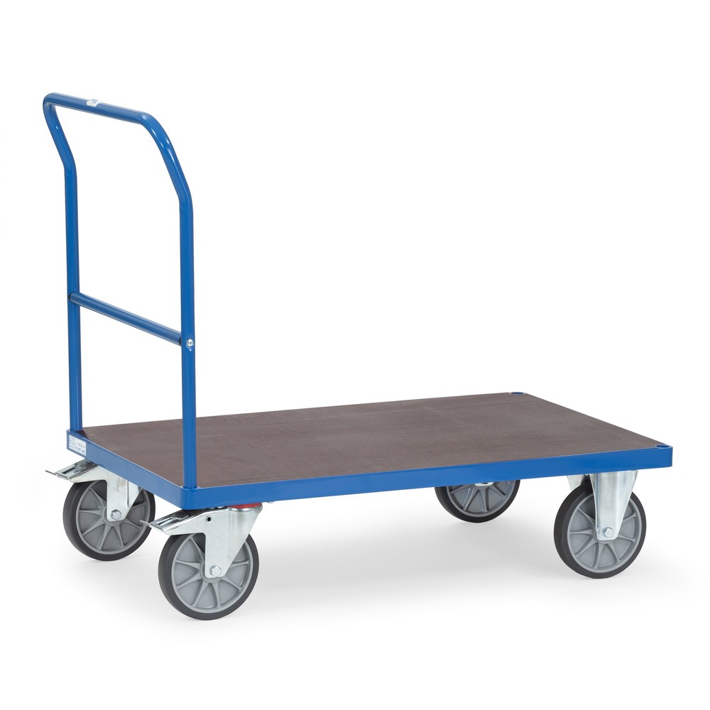 Imagen del producto: carro con plataforma fetra® con manillar, área de carga antideslizante An x F 700 x 1.000 mm, azul brillante