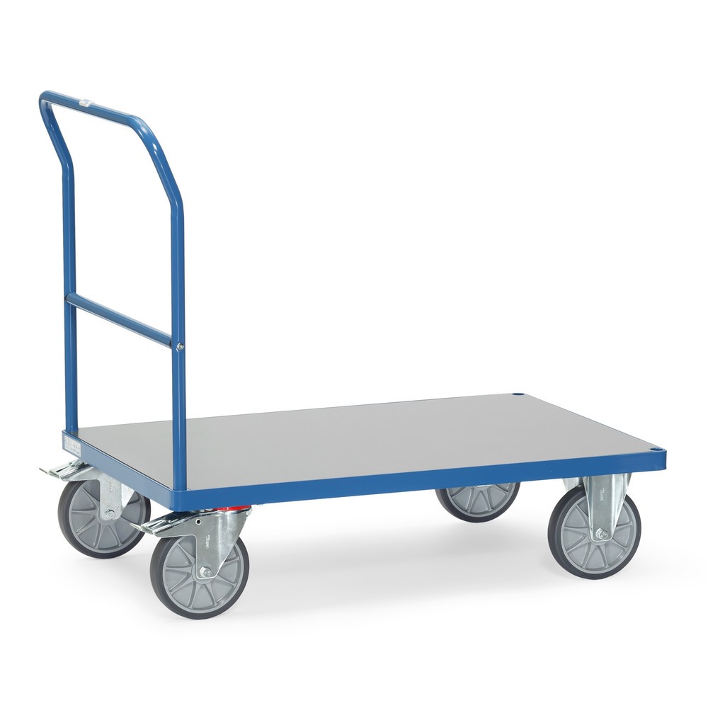 Imagen del producto: carro con plataforma fetra® con manillar, superficie de carga resistente a la intemperie 700 An x F 1.000 mm, azul brillante